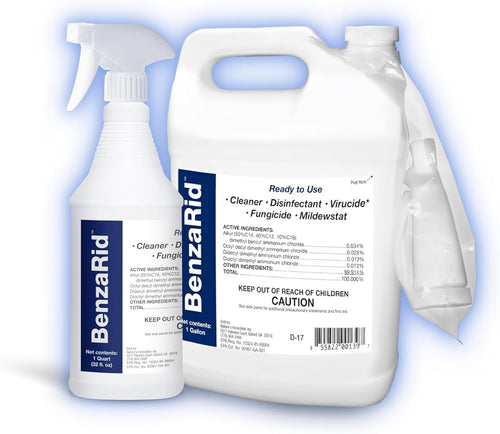 BenzaRid Pro Mold Killer Fungicide Disinfectant including Aspergillus Niger (Black Mold) H5N1 Pack | Multi-Purpose Fungicide, Mildewstat, Disinfectant, Virucide | EPA Reg. 1 Gal + 32 oz.