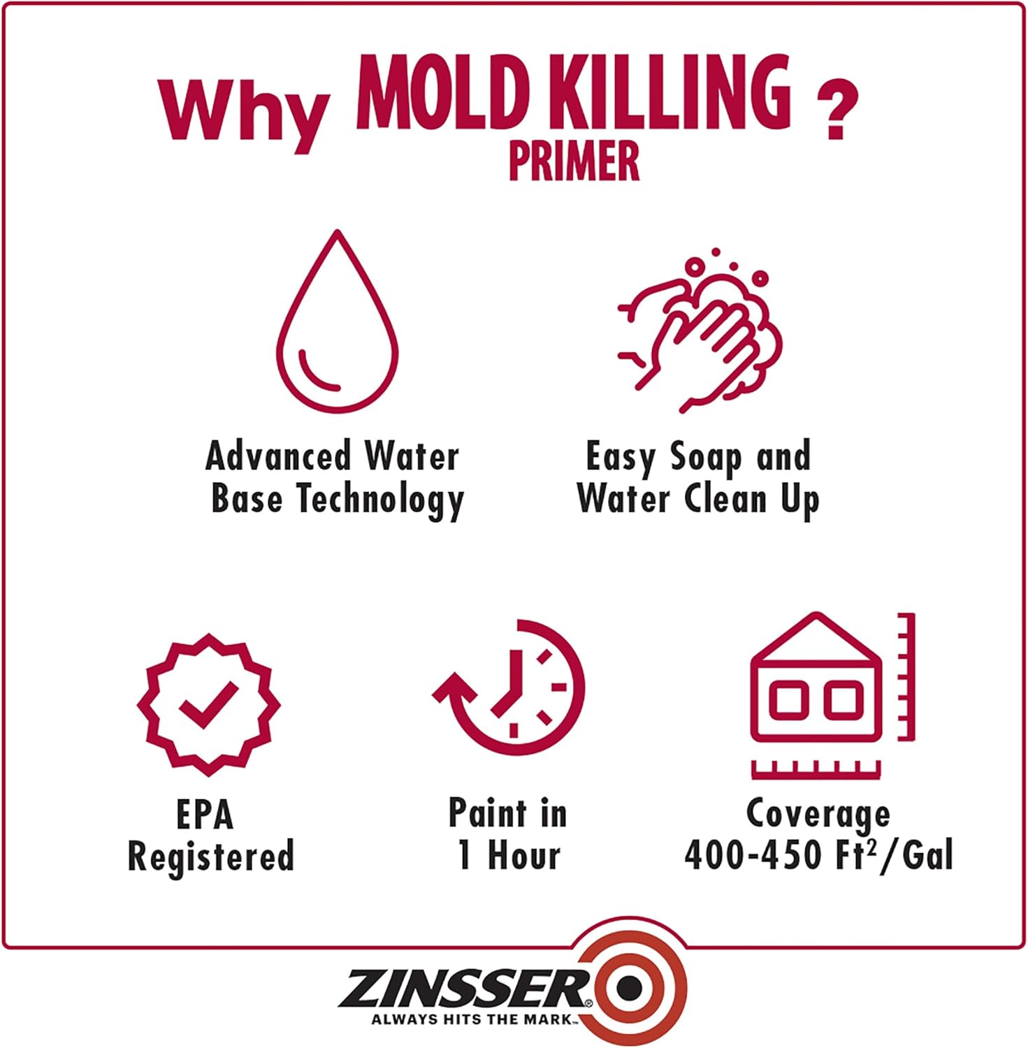 qt Zinsser 276087 White Zinsser, Mold Killing Primer Water-Based Mold Killing Primer