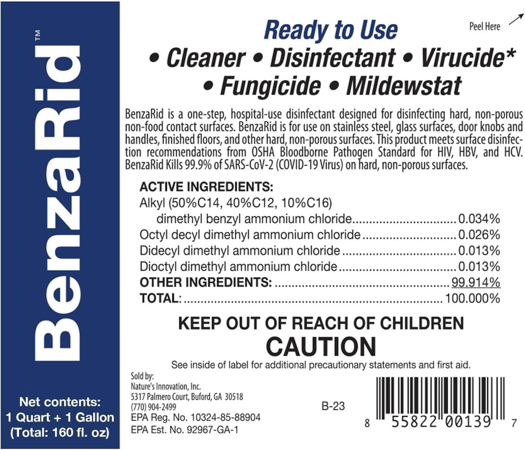 BenzaRid Pro Mold Killer Fungicide Disinfectant including Aspergillus Niger (Black Mold) H5N1 Pack | Multi-Purpose Fungicide, Mildewstat, Disinfectant, Virucide | EPA Reg. 1 Gal + 32 oz.